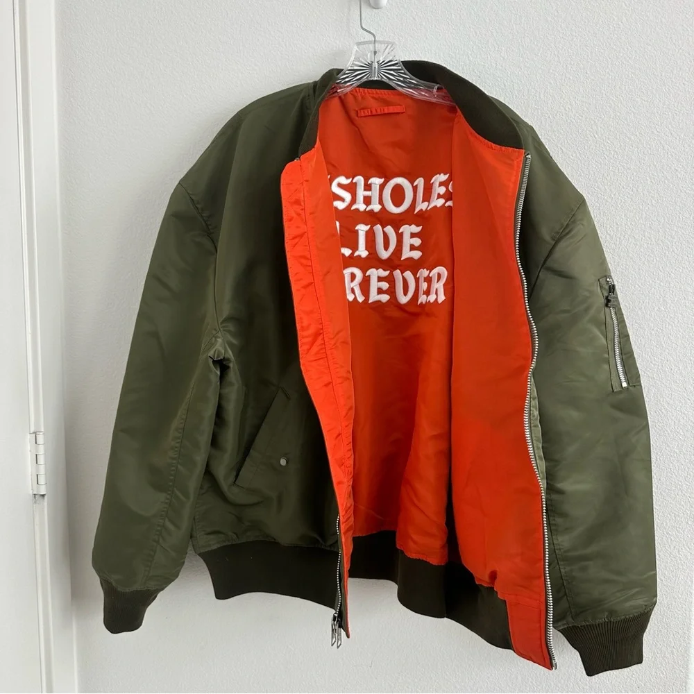 Lindafinegold ALF Reversible Olive Green and Orange Bomber Jacket Size: L